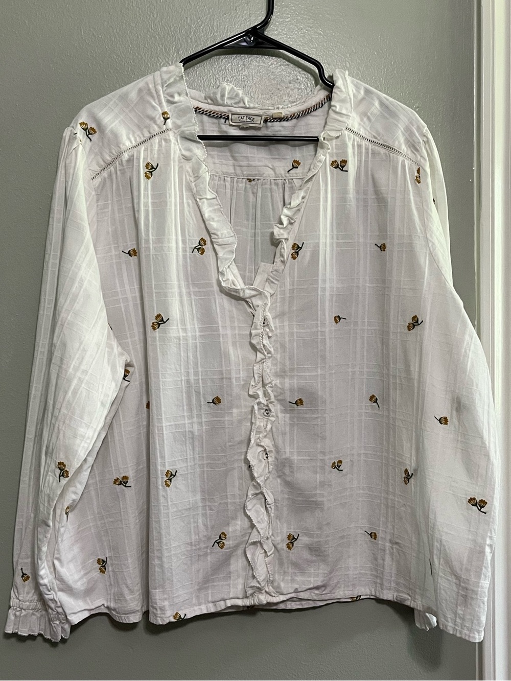 Fat Face White Top with Gold Floral Accents